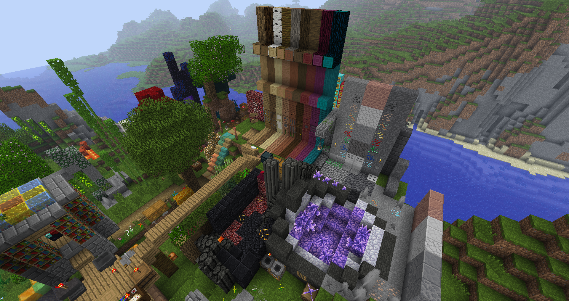 a screenshot of a minecraft world with beta-esque textures